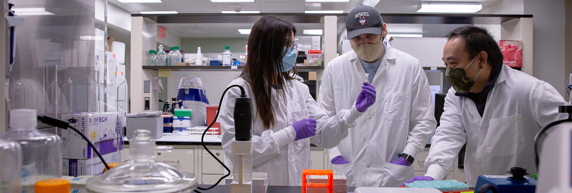 An image of research assistants at the Biobehavioral Research Lab on the UConn Storrs campus