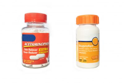 Side-by-side comparison of acetaminophen and ibuprofen 