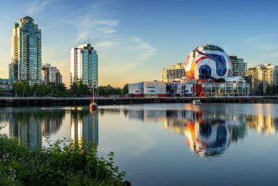 Vancouver Science World dome decorated as a FIFA soccer ball. 