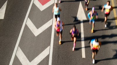 Aerial view of marathon runners